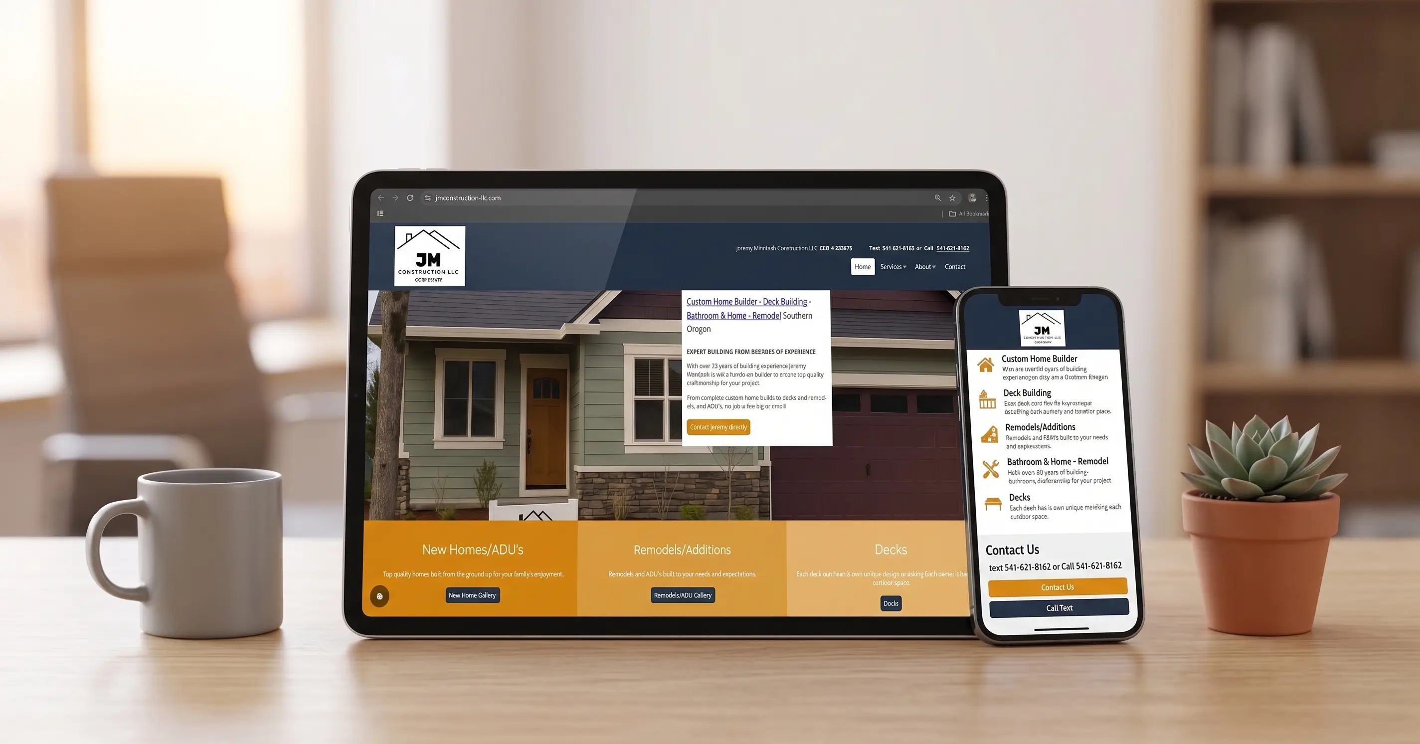 Screenshot showing custom web development for the J&M Construction LLC project